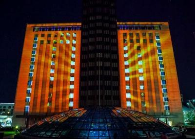 3D Mapping Projection event, Olympic swimming trials image, Omaha, NE.